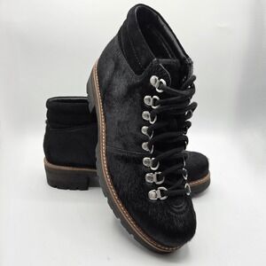 Clarks Orianna Alpine Black‎ Pony Hair Leather Hiking Boots Womens 10 Lug Sole
